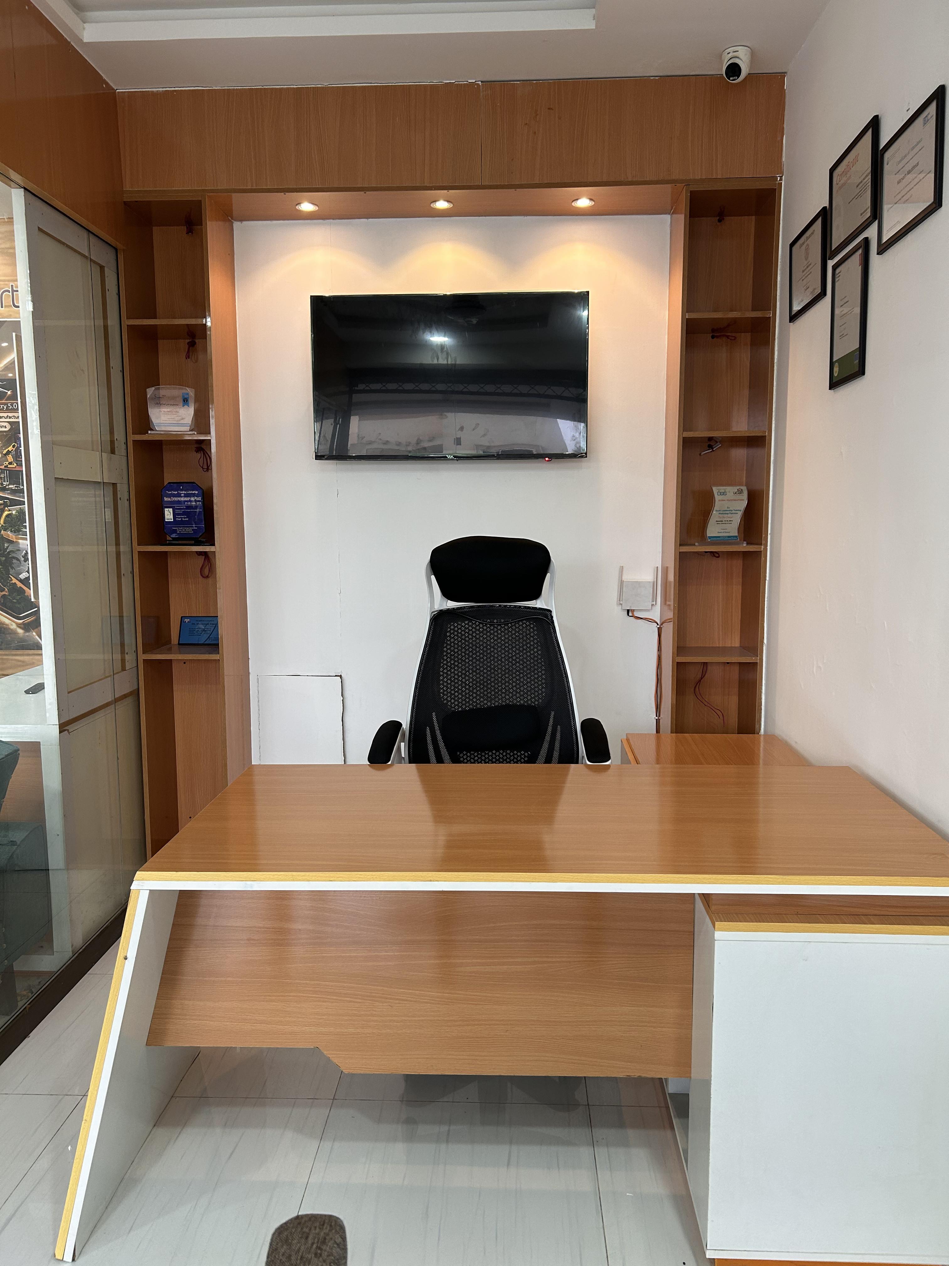 Furnished ground floor office desk for calls consultations and focused work